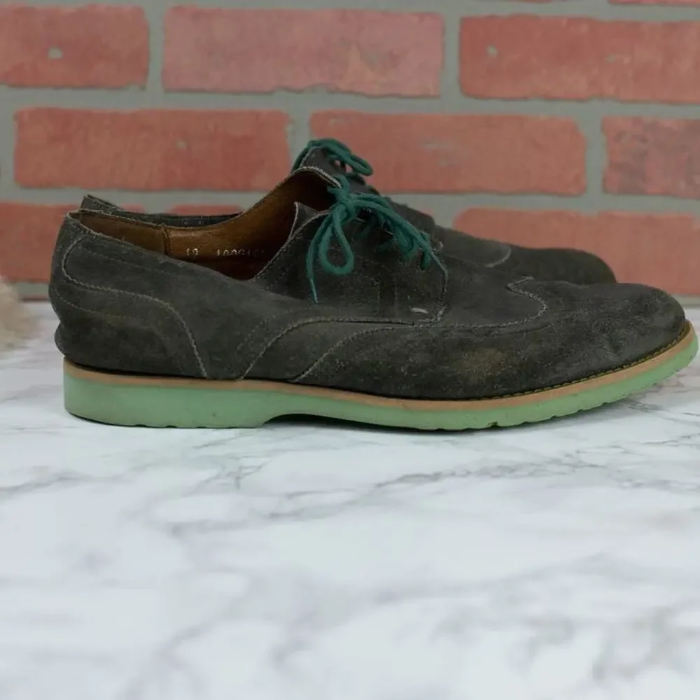 J D Fisk Gray Suede Leather Wingtip Oxford Shoes Green Sole SIZE 12 men's
